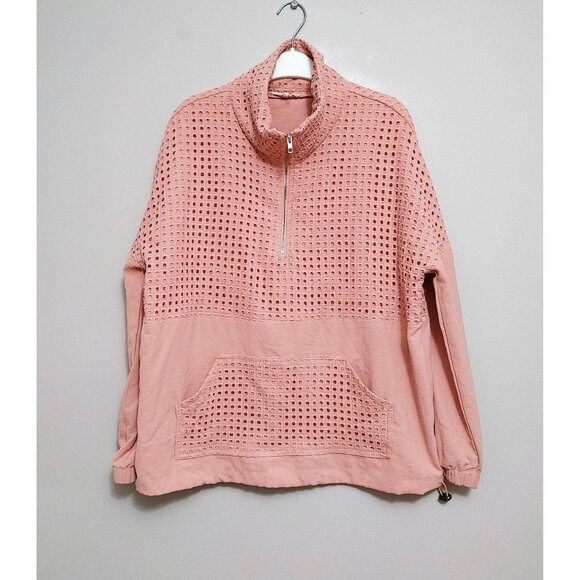 Entro Womens Size Medium Long Sleeves Peach 1/4  Zip Pullover Top Mock Neck - Picture 1 of 3